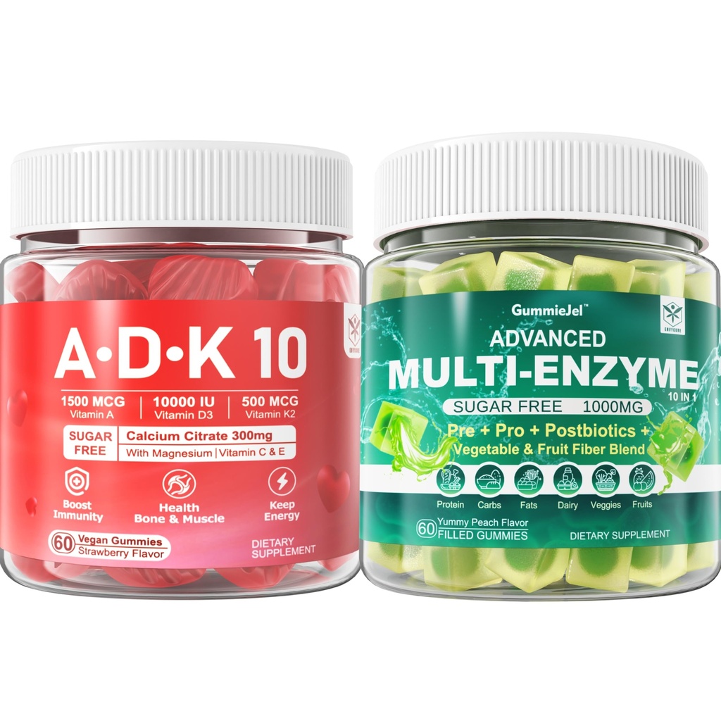 Digestive Enzymes Gummies 1000 mg Chewable - Break Down Food, 90 Milyar CFU, Probiyotik, Postbiyotik, Prebiyotik & Fiber Mix & Vitamin ADK Gummies + Macau Magnezyum