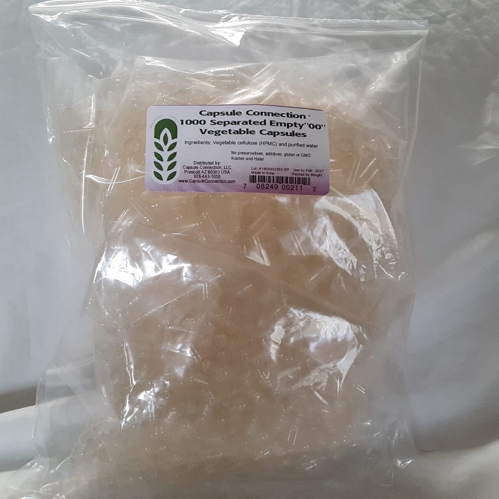 Capsule Connection 1000 Ayrılan Boş Sebze Kapsülleri, 00" Boyut, Vegan & Vegetarian resealable Bag