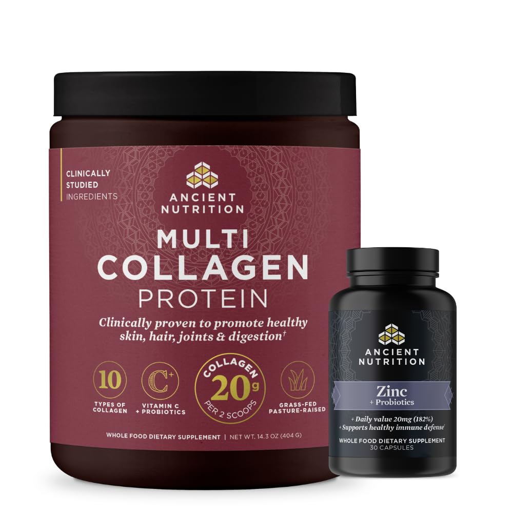 Eski Beslenme çinko Capsules, 30 Kont + Multi Collagen protein Toz, Unflavored, 40 Hizmet