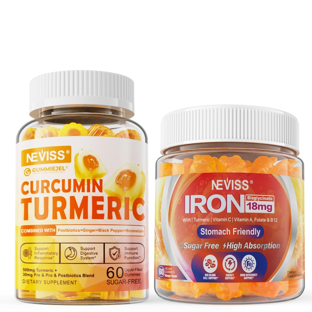 Sugar Free Turmeric Curcumin Yetişkinler için Gummies 550 mg,Vegan Demir Gummies Supplement with Vitamin C