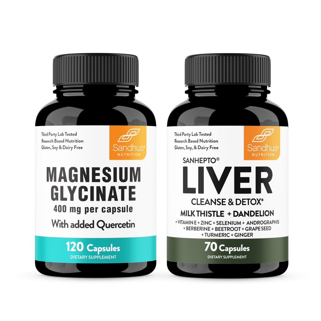 Sandhu'nun Magnezyum Glycinate with Quercetin & Liver Support Capsules | Supports Quality Sleep, Relaxation & Liver Health Support