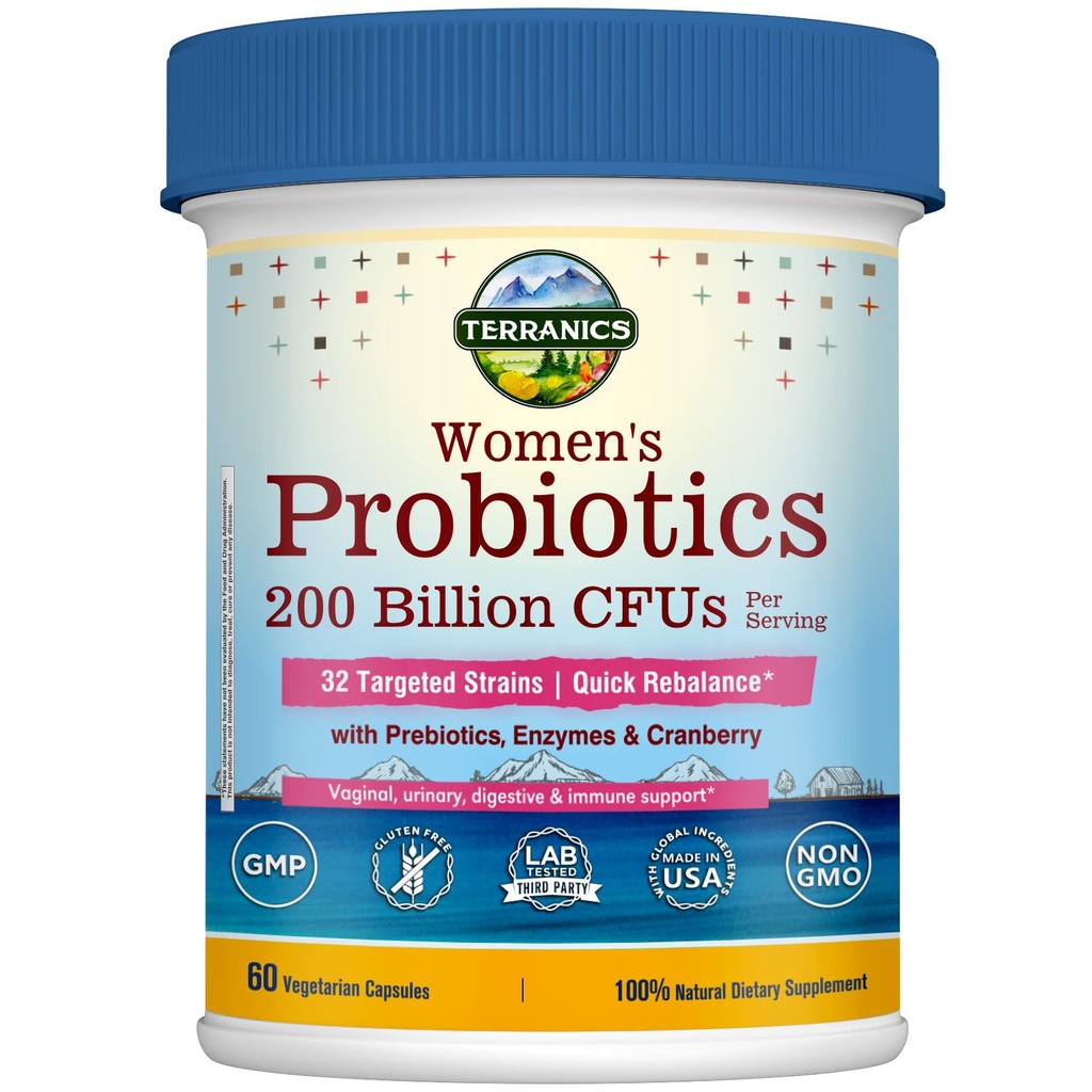 Kadınlar için Günlük Probiyotikler, 200 Milyar 32 Strains Kadın Probiyotikler, Cranberry, Prebiyotiks & Enzymes, Rebalance Vaginal Flora & pH, Gecikme, Raf Stable, 60 Vegan Caps