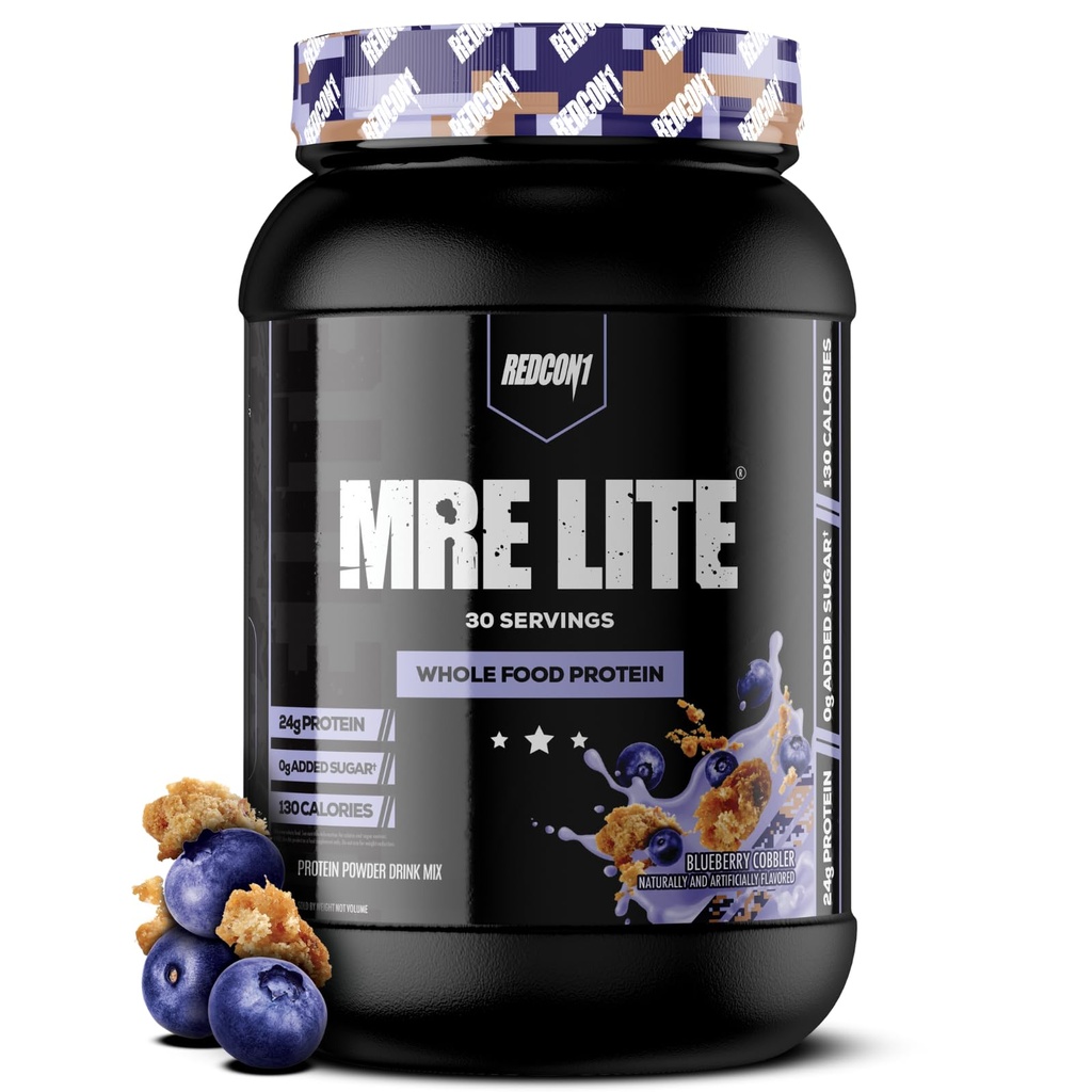 REDCON1 MRE Lite Whole Food protein Toz, Blueberry Cobbler - Low Carb & Whey Free Meal Change with Animal protein Blends - Easy to Digest Supplement Made with MCT Oils (30 Servisler)