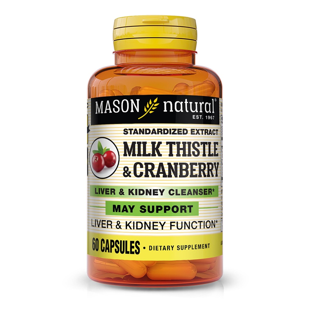 MASON NATURAL Süt Butle/Cranberry Liver & Kidney Cleanser - Sağlıklı Canlı ve Kidney Fonksiyonlar, Temiz ve Detox, 60 Capsules