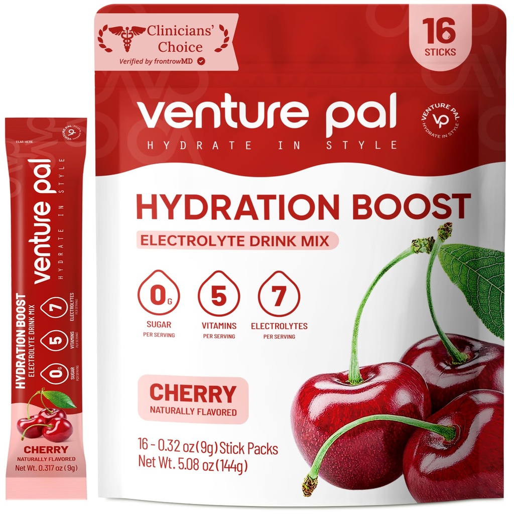 Venture Pal Sugar Free Electrolyte Toz Paketleri - Sıvı Günlük IV Hızlı Hydration & Parti Recovery için Mix | 5 Vitamin & 7 Elektrolytes / Keto Friendly | Non-GMO | sertifikalı Vegan | 16 Sticks