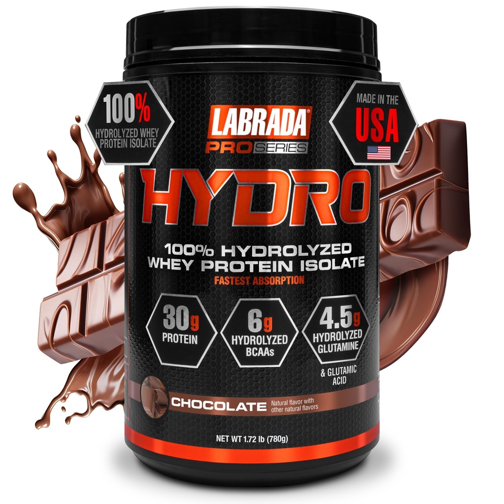 LABRADA Hydro 100% Saf Hydrolyzed Whey Protein Isolate Toz, Lactose Free, En Hızlı Digesting, Instant Mix,Delicious Taste 20 Services (Chocolate)