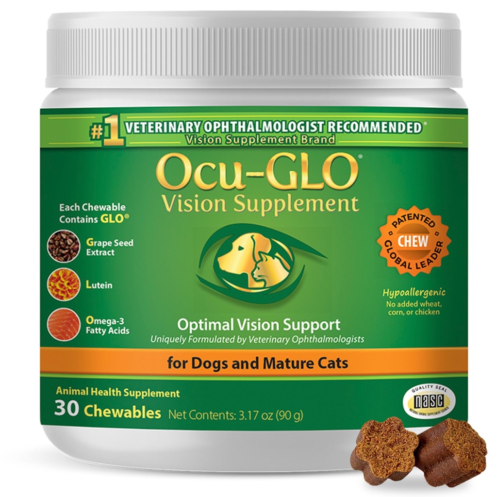 Ocu-GLO Cat & Dog Senior Supplement for Eye Support - Büyük ve Küçük Evcil Hayvan Bakımı Lutein, Omega-3 Fatty Acids, Grape Seed & Antioksisss