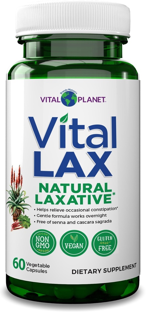 Vital Planet - Vital Lax Natural Laxative Cleanse Supplement for Occasional Constipation, Magnezyum Hydroxide, Terpery Elm, Aloe, ve Triphala Bowel Regularity 60 Capsules Desteklemek için