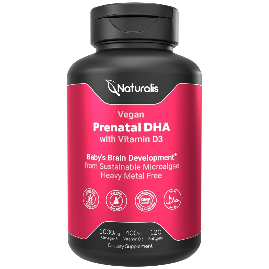 Naturalis Vegan Full Specrum Omega-3 ile Prenatal | Algae DHA, EPA, DPA, D3 & Active Folic L 5-MT | Vegan Society sertifikalı, Sustainable Sourced, Non-GMO & Soy Free | 120 Veggie Softgels