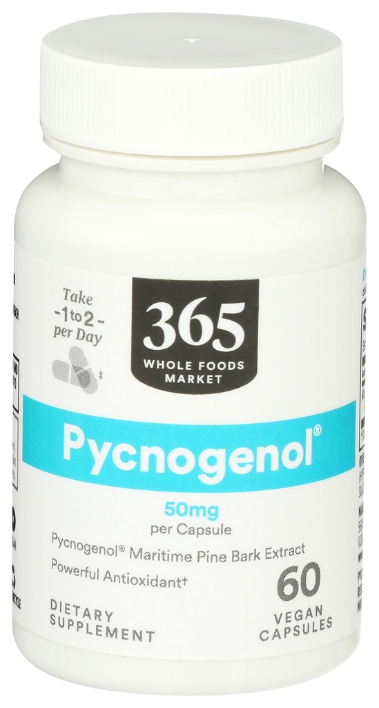 365 by Whole Foods Market, Pycnogenol Maritime Pine Bark Ekstraksiyon, 50 mg Vegan Capsules, 60 Kont