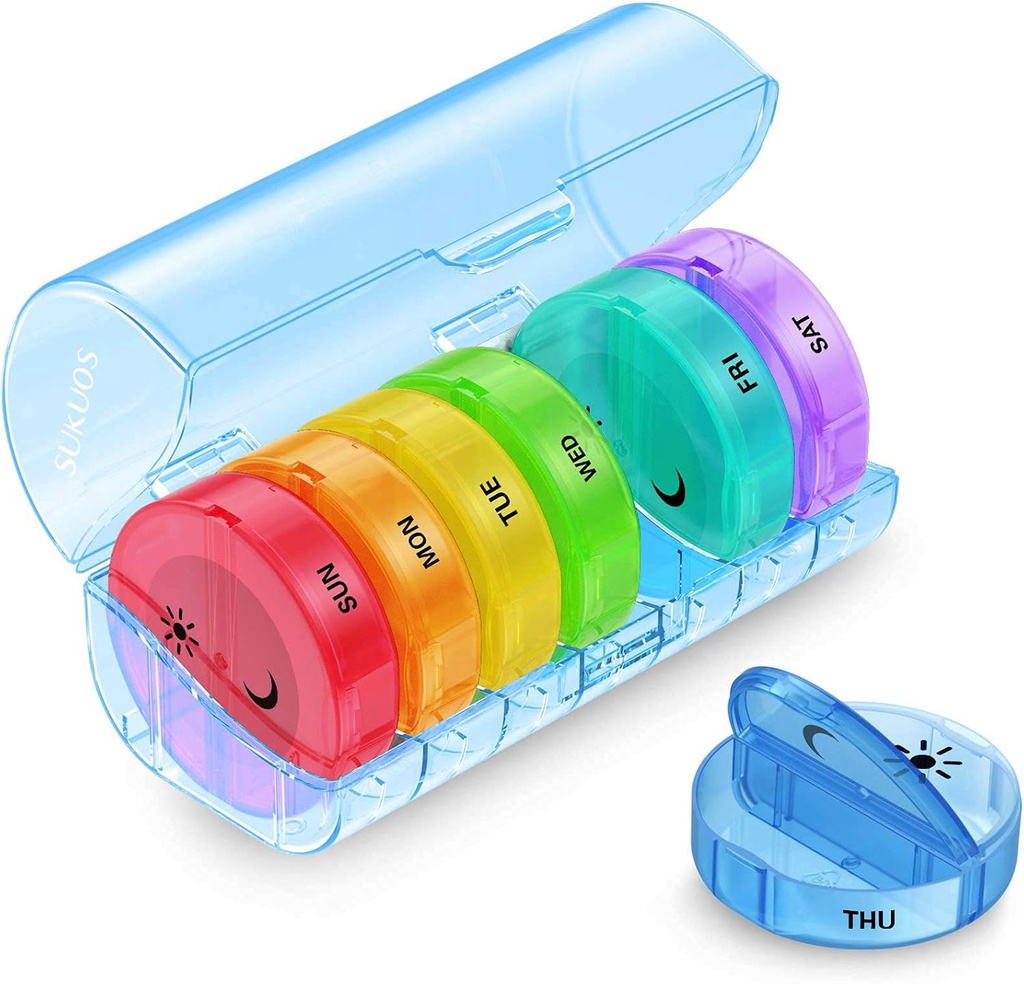 Sukuos Büyük Haftalık Pill Organizer 2 Times a Day, Daily Pill Box 7 Day Easy to Open with Double Protection, AM PM Pill Case for Medicine/Vitamin/Fish Oil /Supplements (Mavi)