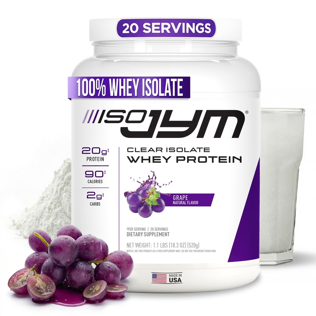 JYM Supplement Science Iso JYM Grape, 90 Calories,% 100 Whey proteini, Zero Fat, Zero Sugars, Mixes Clear, for Women & Men, 20 Hizmetler