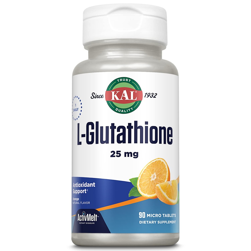 KAL L-Glutathione, Reduced Glutathione Supplement, High Abors Antioxy, Orange Flavor Instant Dissolve ActivMelt, Vegetarian, Lab TY, 90 Hizmet, 90 Micro Tablets