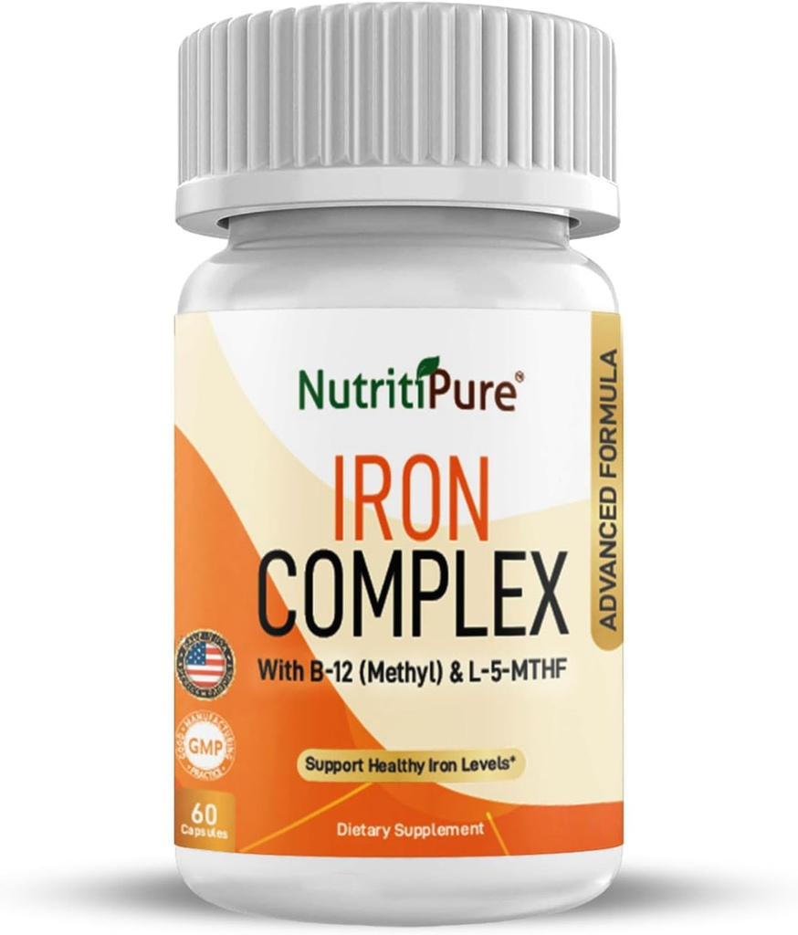 Iron Complex, Tamam Blood Building Iron Vegetarian Capsules with Non-constipating Carbonyl Iron, Quatrefolic, B12, B6 & Vitamin C, for Women & Men (60 caps)