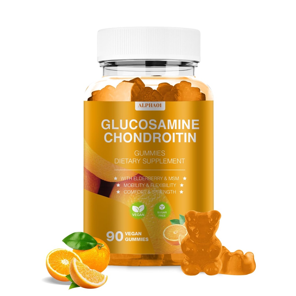 Glucosamine Chondroitin Gummies - 3000MG Ekstra Güçlü Ortak Destek Supplement with MSM & Elderberry, Flexability, Antioksi Immune Support Gummy for Yetişkinler, Men & Women - 90 Orange Gummies
