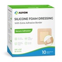 AUVON Silikon Köpük Büyük Yapıştırıcı Sınırı ile Giyiyor, 3" x 3" 10 Packs Yarası Yüksek Absorbency ile Bandage Giyiyor, Yara Bakımı ve Koruma Artıları için Su geçirmez