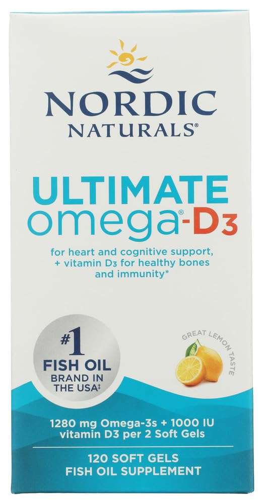 İskandinav Naturals Ultimate Omega-D3, Limon Flavor - 120 Soft Gels - 1280 mg Omega-3 + 1000 IU Vitamin D3 - EPA & DHA - Beyin, Kalp ve Immune Health - 60 Hizmetler
