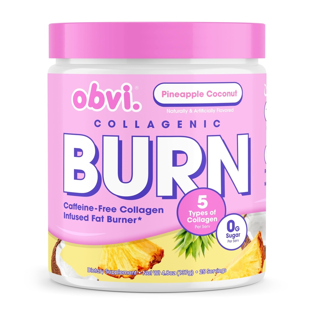 Obvi Collagenic Burn Toz | Multi-Collagen Peptide Mix with GBB, Ashwagandha & Green Coffee | Pineapple Coconut, 25 Hizmet