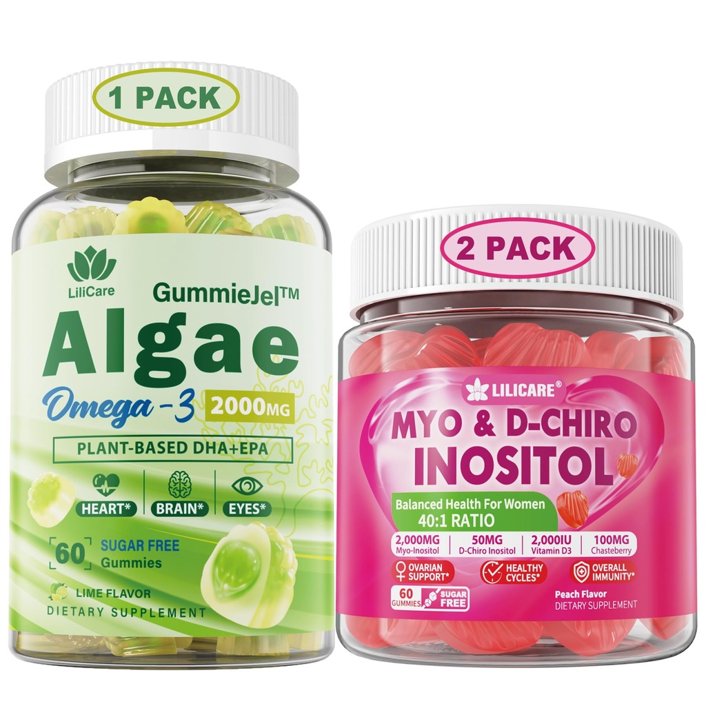 LILICARE Sche: Vegan Omega 3 Supplement Gummies & Inositol Gummies Ideal 40:1 Myo & D-Chiro Inositol