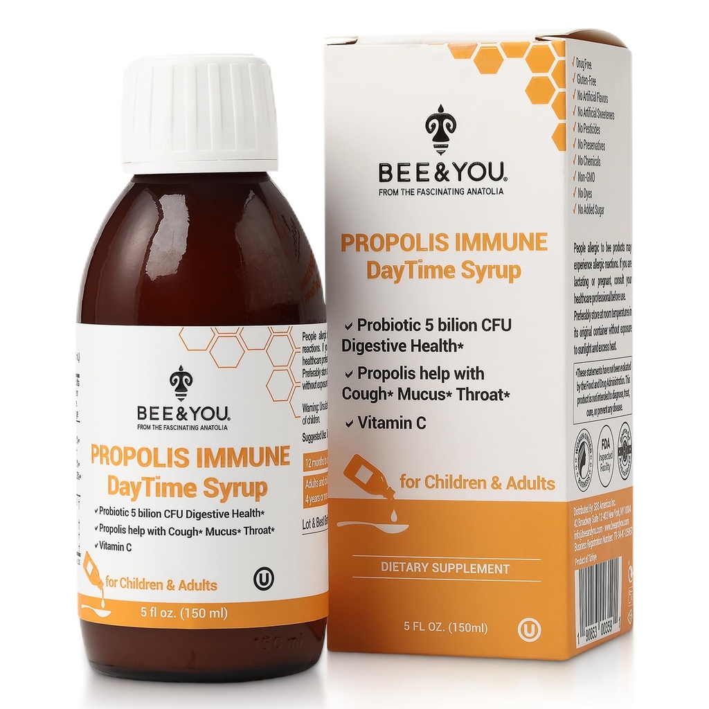 Arı ve You Propolis Immune Day Time Syrup with Probiyotik, C, Immune Support, Digestive Health, Antioksis, Gut Health 5 Fl Oz Oz