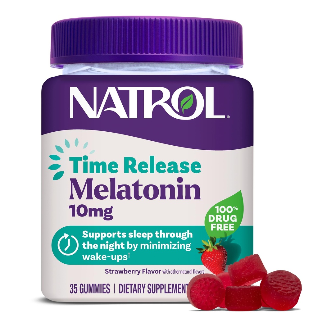 Natrol 10 mg Melatonin Gummies, Zaman Yayını Yetişkinler için Uyku Gummies, Uyanmayı Azalın, Strawberry-Flavored, 35 Kont, 35 Day Supply
