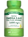 Nature's Truth Triple Omega 3-6-9 Softgels | 3600 mg | 60 Kont | Fish, Flax, Borage Oils | Non-GMO & Gluten Free Supplement Supplement