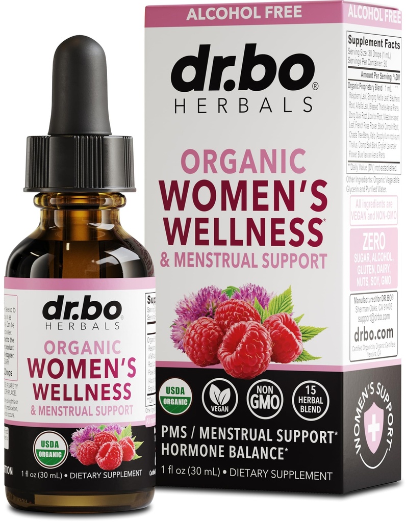 Kadınlar ve PMS Relief için Hormon Dengesi - Kadın Wellness Organik Hormonal Denge Supplements Liquid Drops & Menstrual Cramp Dönemi Desteği - Raspberry Leaf, Chasteberry, Black Cohosh Supplement 1 Oz