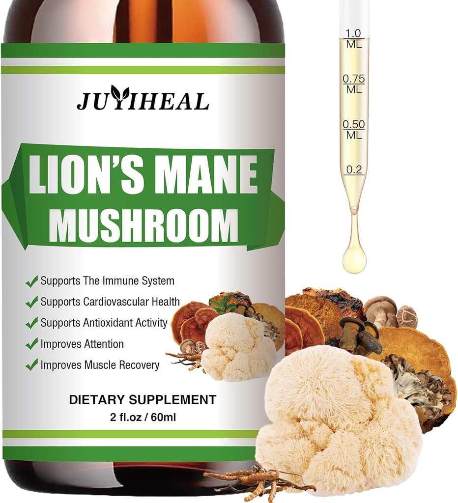 Lions Mane Liquid - Beyin Desteği, Enerji, Memory & Focus - Sugar & Alkol-Free Lions Mane Supplement - 2 Fl OZ, 2 Ay Supply