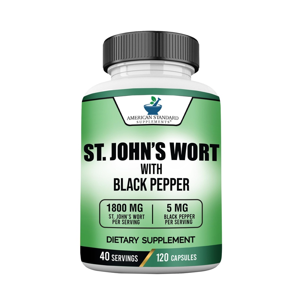 American Standard Supplements St. John's Wort 1800mg Per Black Pepper Fruit Extract - Vegan, Gluten Free, Non-GMO, 120 Capsules, 40 Hizmetler