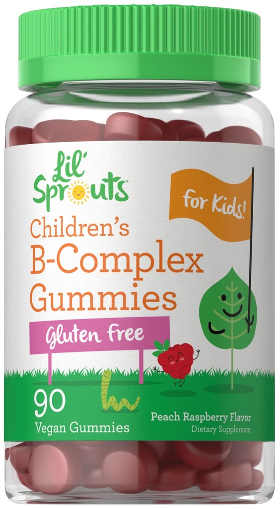 Carlyle Kids B Kompleks Gummies | 90 Count | Peach Raspberry Flavor | Non-GMO, Gluten Free & Vegan Supplement | Lil' Sprouts