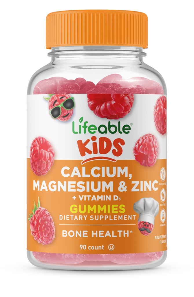 Lifeable Kidsuba Magnezyum çinko Gummies | Vitamin D3 | Çocuklar için Büyük Tastingdis Supplements | Bone Health için 20 Gummies | 90 Gummies