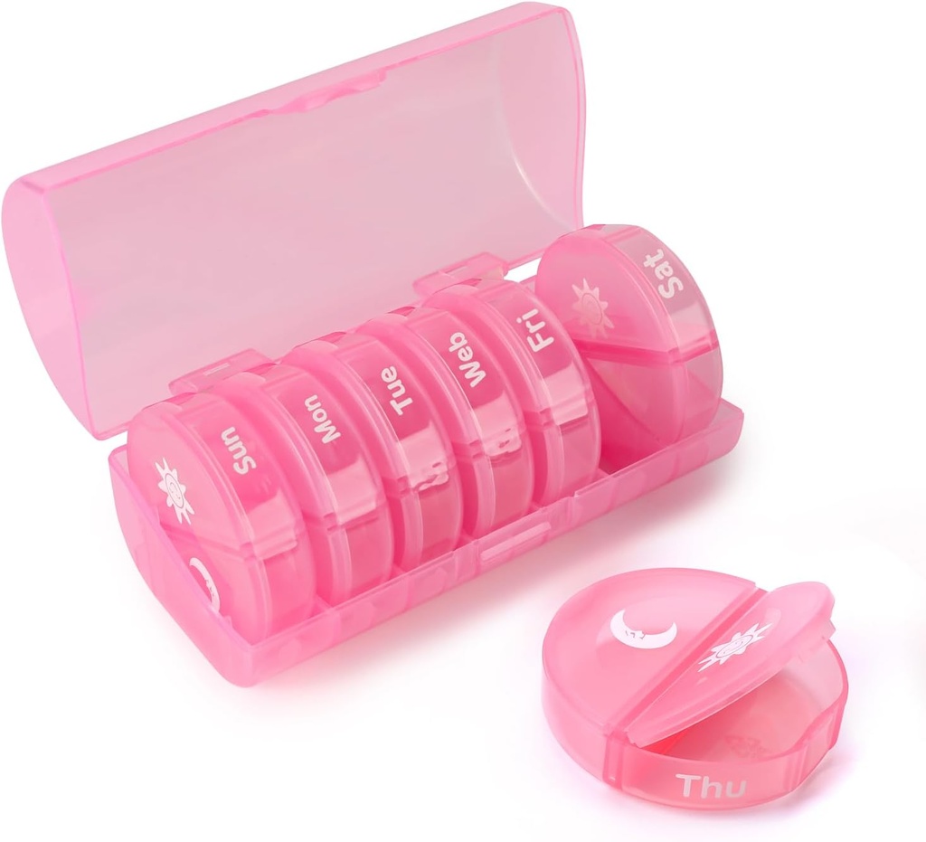 Haftalık Pill Organizer 2 Times a Day, Travel Pill Box 7 Day, AM PM Two a Day Pill Case, Portable Daily Vitamin Organizers for Drug, Vitamins, Fish Oil, Supplements