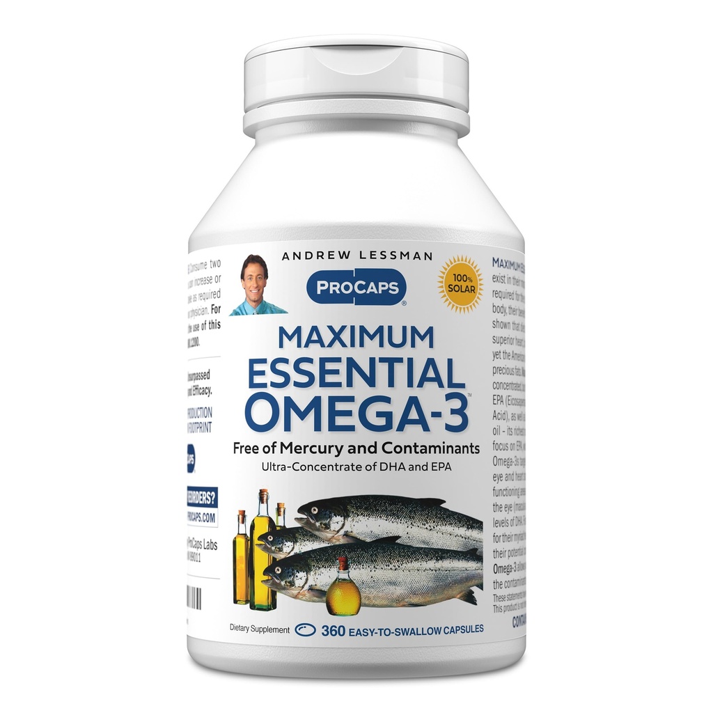 ANDREW LESSMAN maksimum Temel Omega-3 Unflavored, 360 Softgels - Ultra-Pure Omega-3 Fish Oil 1200 mg-High DHA, No Mercury Supplement-Küçük, Easy to Sw Fish Oil Capsules