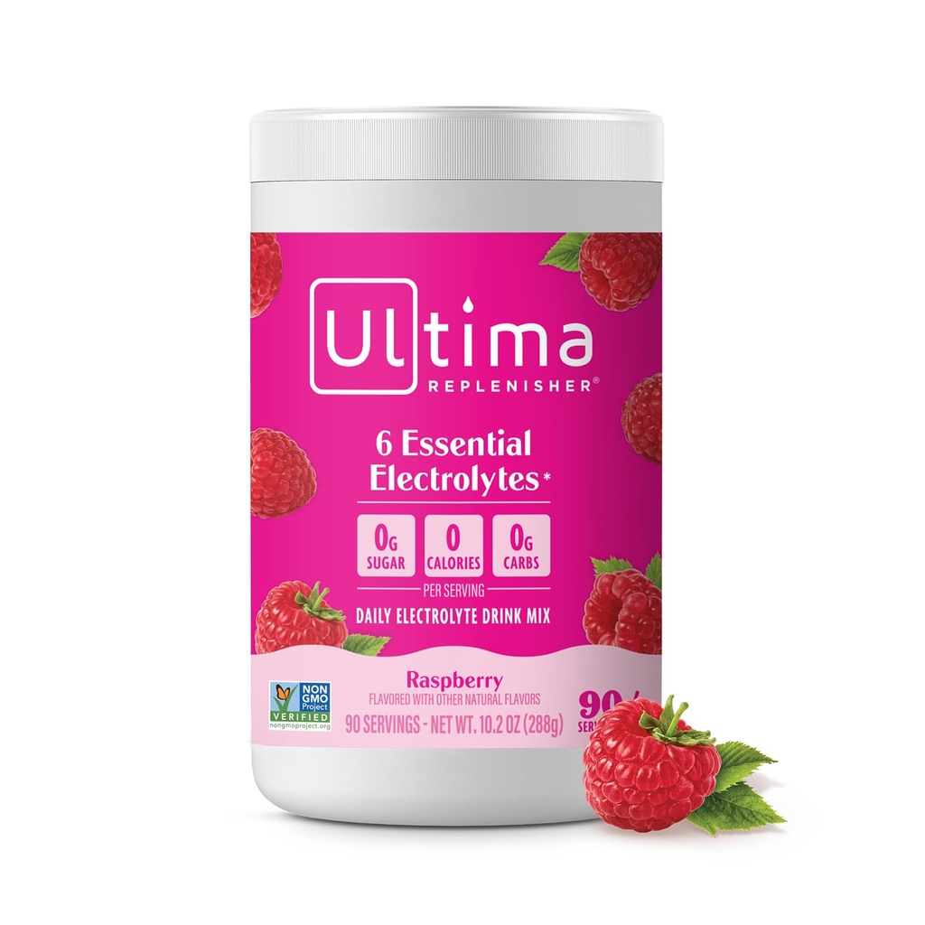 Ultima Replenisher Daily Electrolyte Toz İçecek Mix – Sugar Free – Raspberry, 90 Hizmet - 6 Key Electrolytes ve Trace Minerals ile Hydration Toz – Keto Friendly, Vegan, Non-GMOMOMO