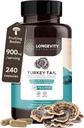Organik Türkiye Tail Mushroom Capsules Supplement (240) | Pure Fruiting Body 10:1 High Strength Extract | 50%-D Glucans | 9,000 mg Raw Equivalent Per | Immune, Gut & Microbiome Support