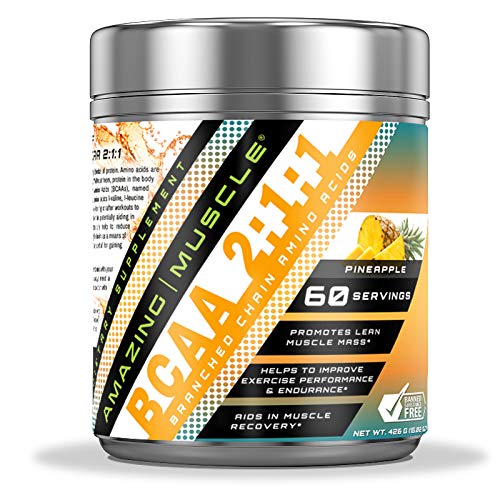 Amazing Muscle BCAA 2:1 1. Bölümlü Zincir Meridis Supplement | 6000 Mg Per | Pineapple Flavor | 60 Hizmet