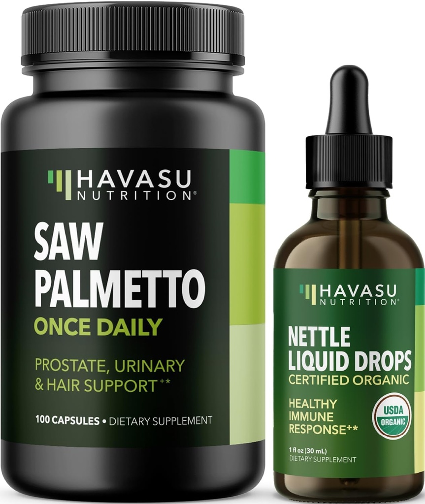 AKSU NUTRITION Sting Nettle Leaf Extract Liquid Drops (60 Hizmet) & Saw Palmetto Capsules (100 Hizmet)