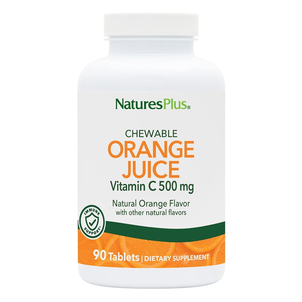 Natures Plus Orange Juice Chewable Vitamin C - 500 mg, 90 Tablet - Yüksek Potency Immune & Vascular Health Support Supplement, Antioxy - Gentle On Stomach - Vegetarian, Gluten-Free - 90 hizmet
