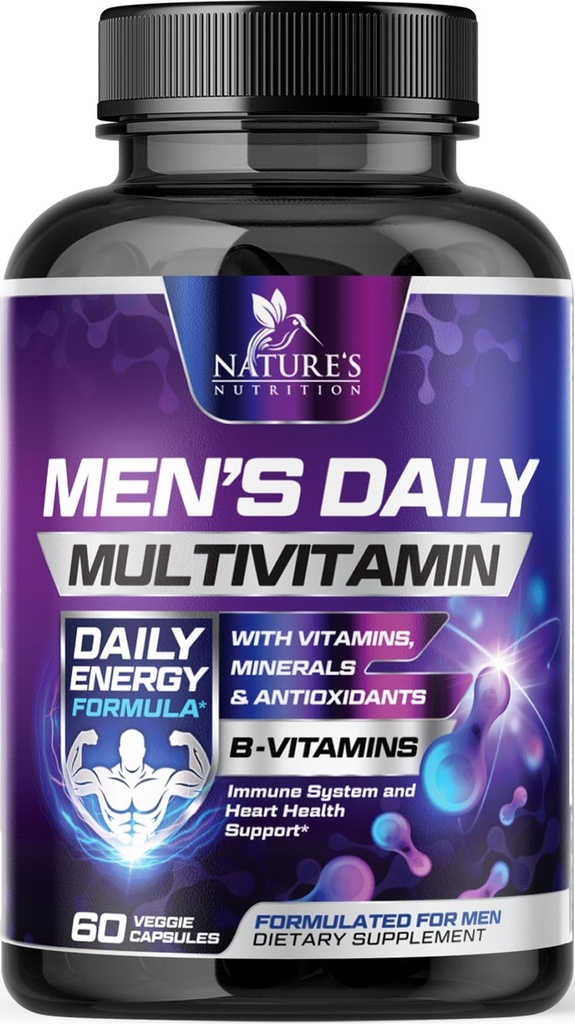 Erkekler için Multivitamin - A, C, D, E, çinko, Kalsiyum, Immune Health Support, B12, Men's Daily Multivitamin Supplement Capsules, Non-GMO Mens Multi Vitamins - 60 Capsules