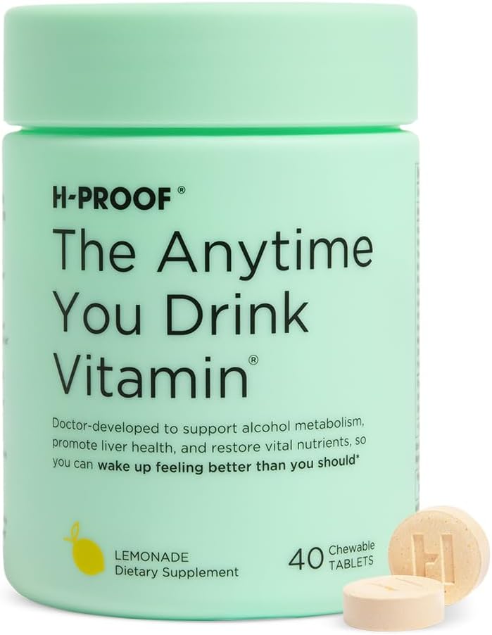 H-PROOF Vitamini İçerdiğiniz Herhangi Bir Zaman, Canlı Sağlık ve Immunity Support with Electrolytes, Milk Thistle, and Vitamins B & C - 40 Chewable Tabletler (20 Hizmetler), Vegan, Lemonade