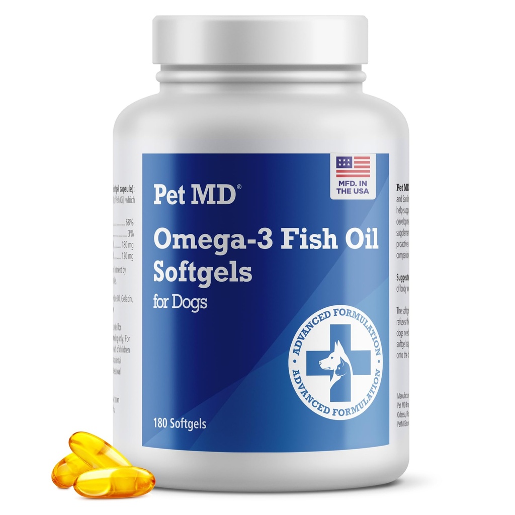 Pet MD - Omega 3 Balık Yağı Köpekler için Tamam - Köpekler için Skin ve Ön Destek - 180 Softgels