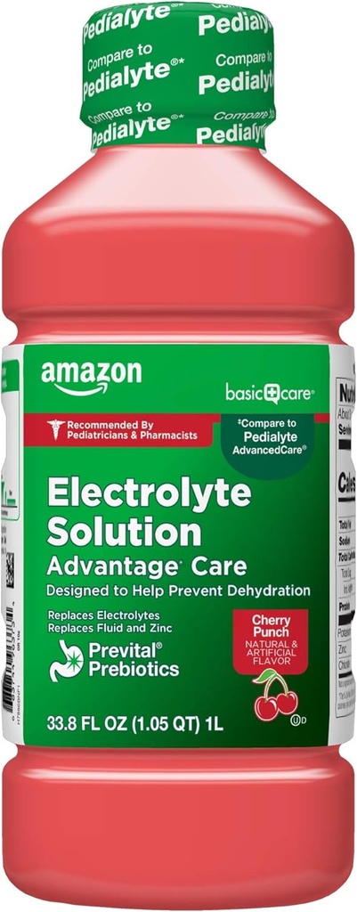 Temel Bakım Elektrolyte Çözüm Avantajı PreVital Prebiyotiks, Cherry Punch, Dehidrasyonları Önlemeye Yardımcı olmak için Tasarlandı, Elektrolytes, Akışlar ve çinko, 33.8 fl oz (kısa 1)