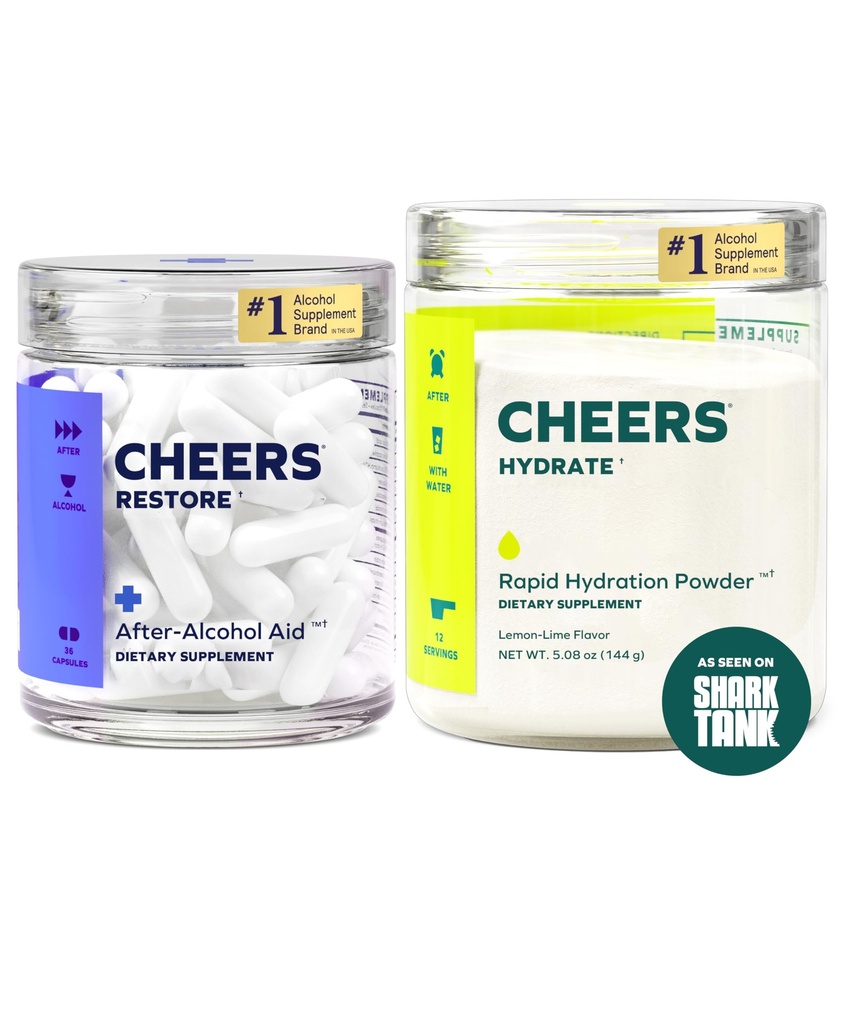 Cheers Classic Combo | Restore + Hydrate | Rehidrat & Feel Better After Drink | DHM, L-Cysteine, B-Vitamins, Electrolytes | 12 Dos Every | Liver Support | Elektrolyte Supplements