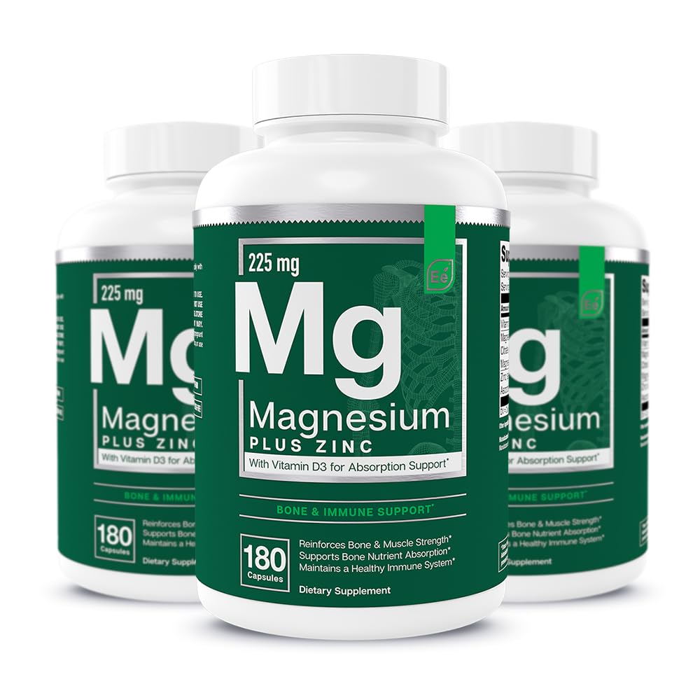 Essential Elements Magnezyum Plus Çinko D3 ile Vitamin | Bilimsel Olarak Formüle edilmiş Kalp, Bone & Muscle Support | 225 mg Triple-Strength Magnezyum Kompleks with Glycinate, Malate, Citrate | 540 Count