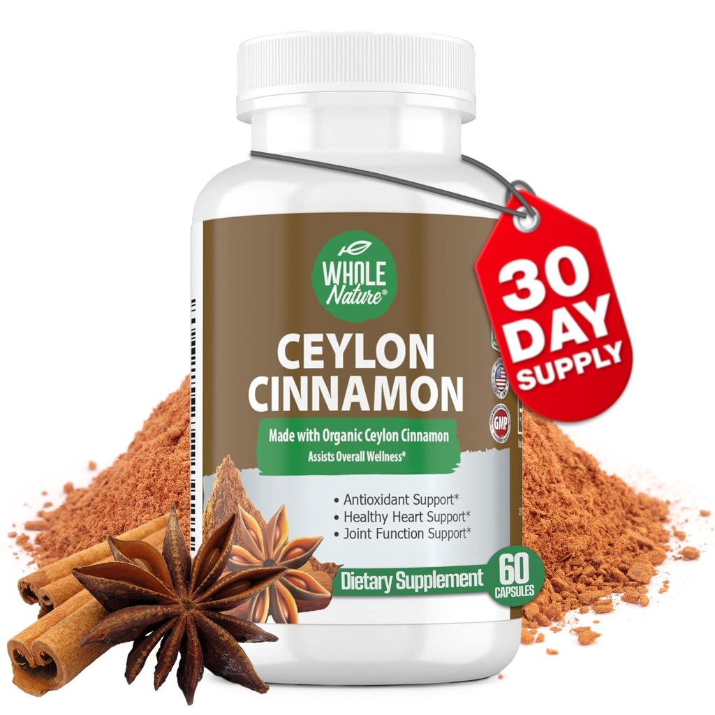 Cinnamon Capsules 1200 mg. Organik Ceylon Cinnamon Supplement, Cinnamon Pills Kalp, Beyin, Bone, Joint, Metabolism. True Cinnamon Toz, Non-GMO, Gluten Free, Vegan 60 ct (1)