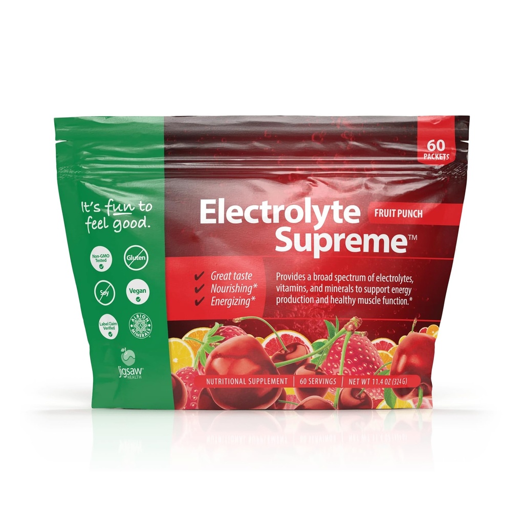 Jigsaw Health Electrolyte Supreme | Broad Spectrum of Electrolytes + Trace Minerals | Meyve Flavor | 60 Hizmet (Paketler)