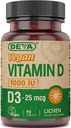 DEVA Vegan Vitamin D3 Tamam - 1000 IU ile Gün Tablet - Cholecalciferol - Lichen Plant Derived - 90 Küçük Tabletler