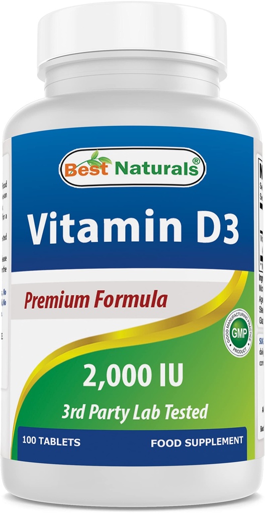En İyi Doğal Vitamin D3 2000 IU (50 mcg) - 100 Tablet - 100 Gün Supply - Yardımlar Immune Health, Güçlü Bones ve Dişler ve Kas Fonksiyonlu (100 1)