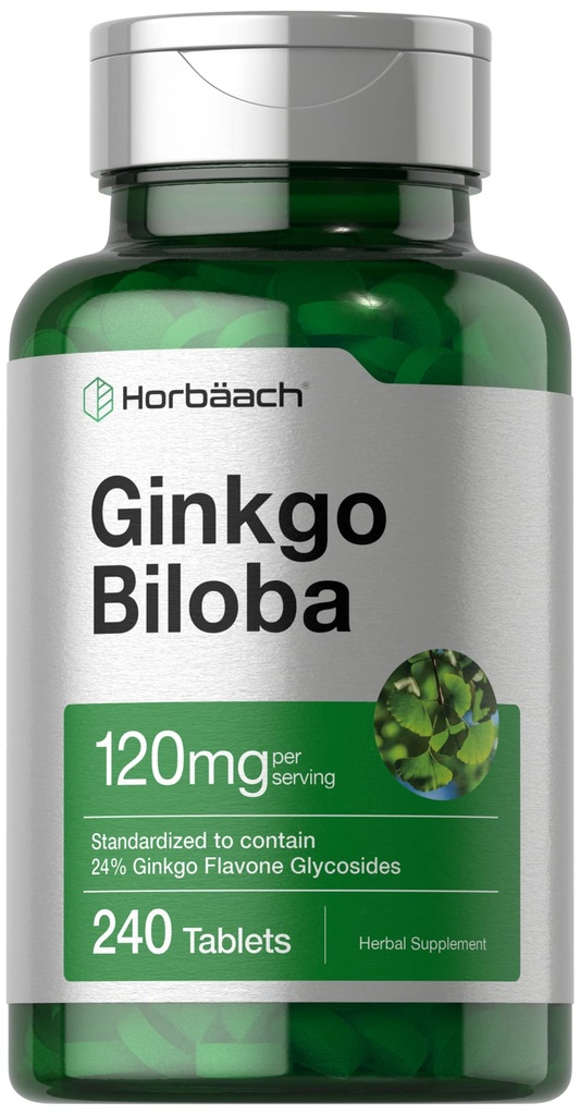 Horbäach Ginkgo Biloba Supplement | 120mg | 240 Tablet | Standart Herbal Ekstraksiyon | Flavone Glycosides | Vegetarian, Non-GMO ve Gluten Free