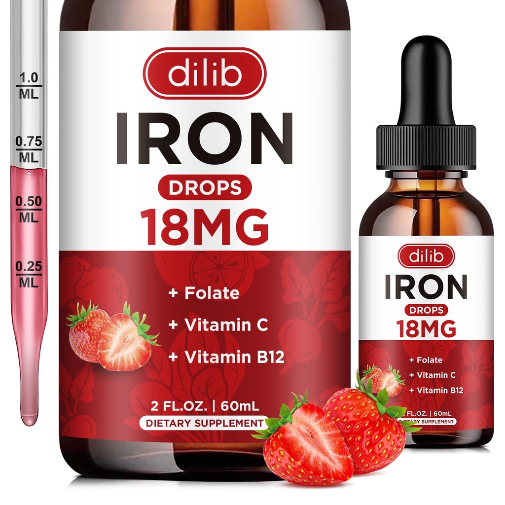 Kadınlar ve Erkekler için sıvı Demir Ölçeği Foate ile Anemi için Demir Supplements, C, B12 Red Blood Hücre Desteği-Strawberry için 2 Fl Oz